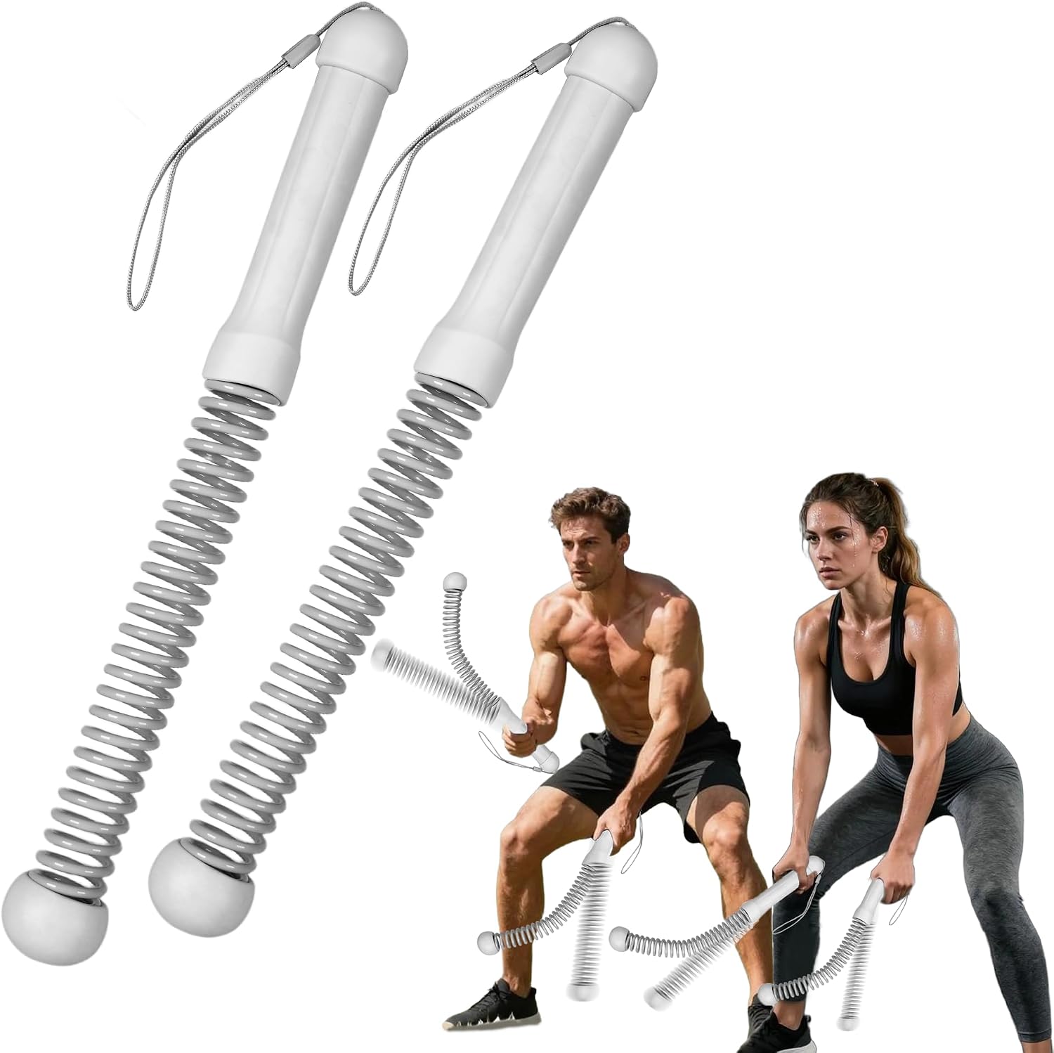 Home Gym Portable - 第2世代ロープレスバトルロープ（ホームジム用）、頑丈なポータブルコードレスバトルロープ（一体型スプリング付き、ネジ不要）、男女兼用ウェイト付きエクササイズロープ、HIITトレーニング器具