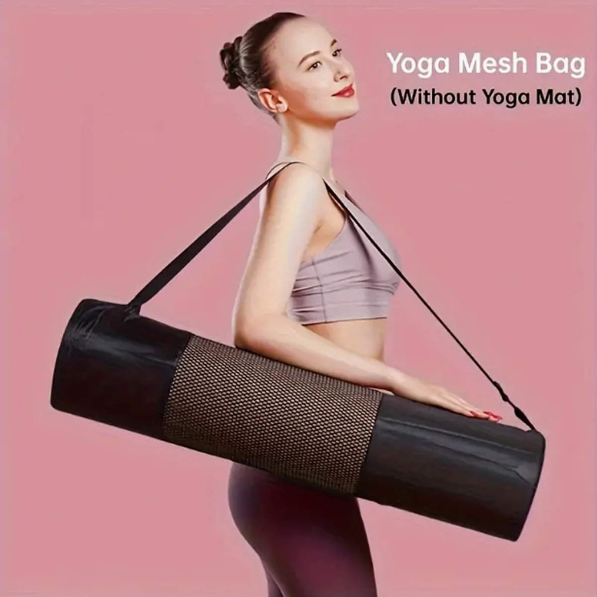 Home Gym Yoga - 通気性のあるヨガマット収納メッシュバッグ - 耐久性のあるオックスフォード生地、黒色、ショルダーストラップ付き、日常使用やフィットネスに最適