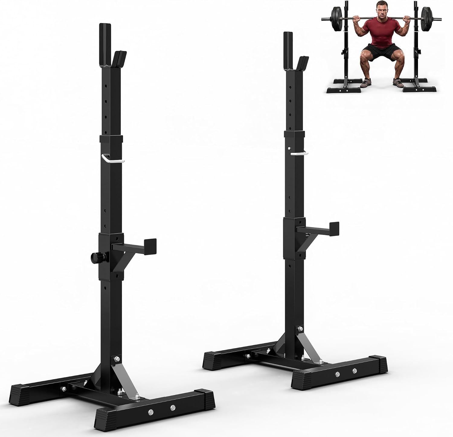 Home Gym Portable - 家庭用ジム向け、高さ調節可能なスクワットラックスタンド – 強力なバーベルとベンチプレス用ラック。持ち運び可能なダンベル収納スペース付き。最大耐荷重550ポンド。