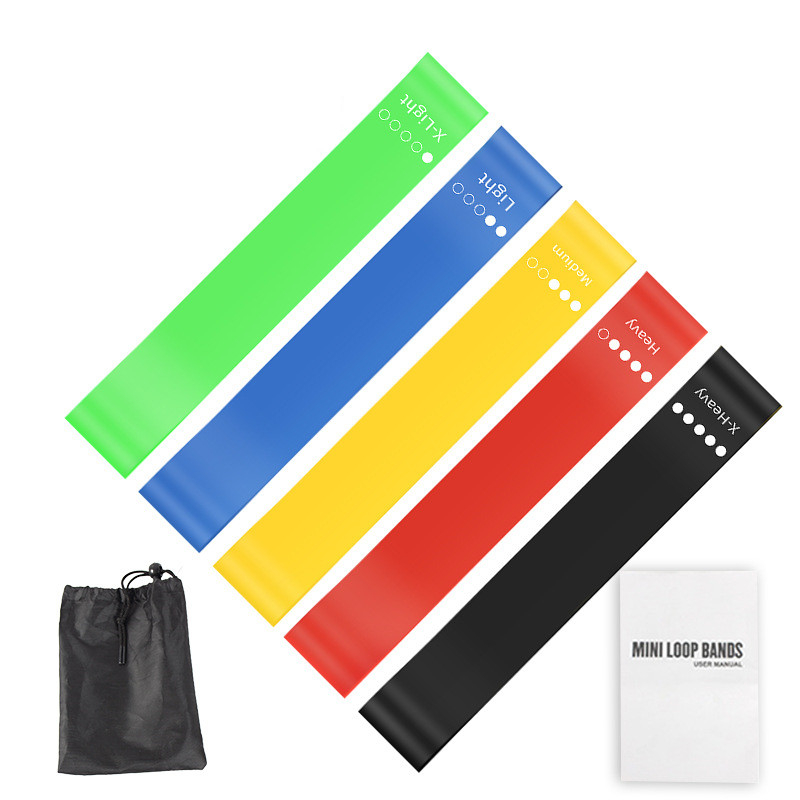Home Gym Routine - 5本セット TPEレジスタンスバンドセット 収納バッグ＆マニュアル付き、ヨガ・ピラティス・筋力トレーニング・ホームジム用伸縮性エクササイズバンド