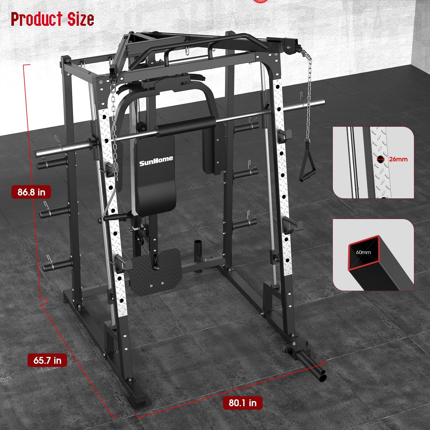 スミスマシン・パワーケージ、2000ポンド対応スクワットラッ - Lat Pulldown Cable のレビューと価格
